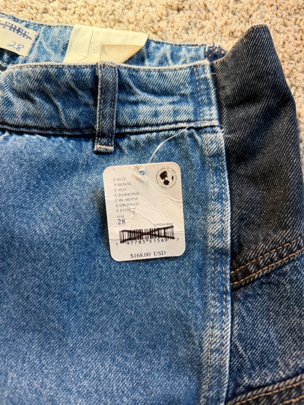 Free People We The Free Two-Tone Blue Panel Jeans - Picture 4 of 6